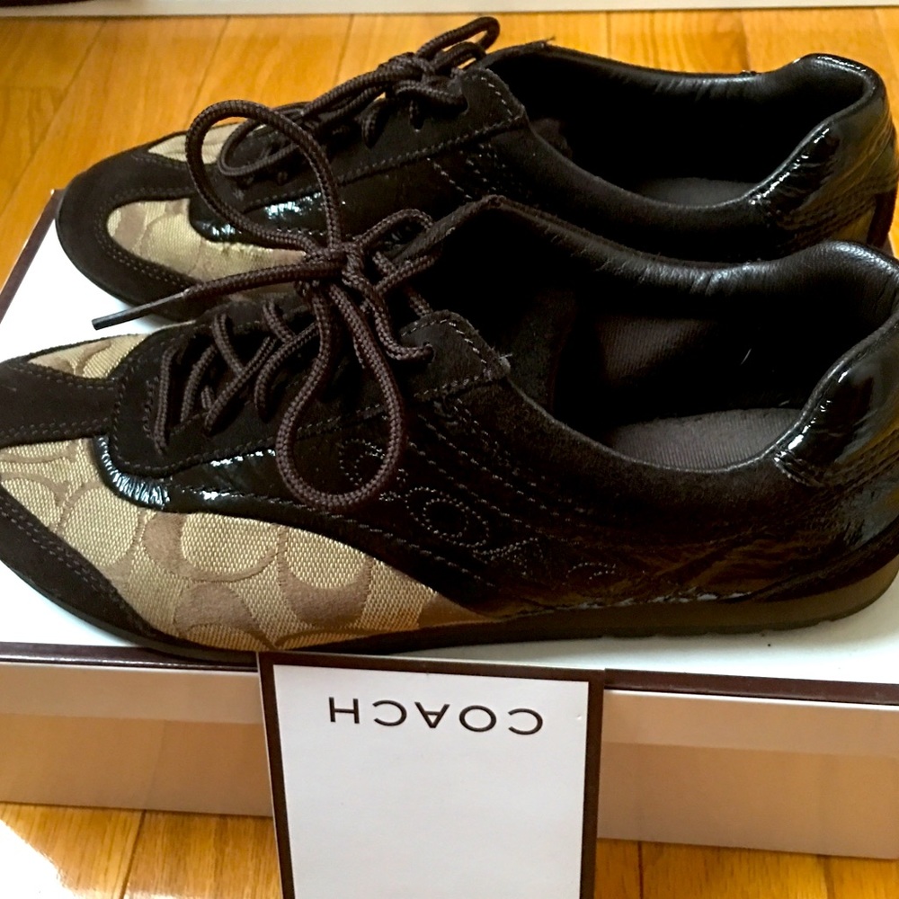 Coach Logo Signature 8.5 Kaki/ Brown Sneakers - Picture 1 of 5